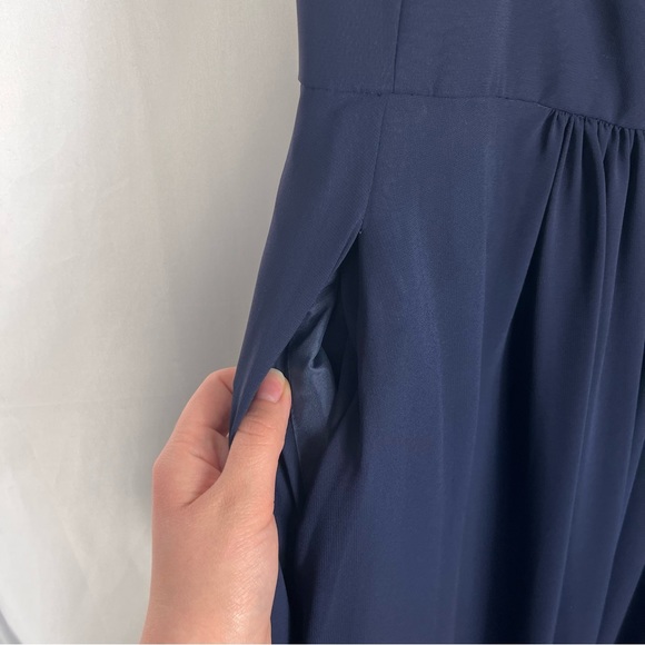 Mori Lee Madeline Gardner 21597 Blue Chiffon Open Back Plunge Neckline Dress 8 - Picture 10 of 12